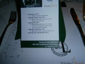 Menu of Friends of Laphroaig Dinner