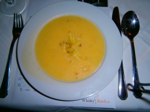 Cheese Soup with Apple Relish to the 10 y Laphroaig