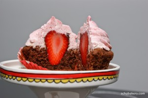 Chocolate Strawberry Surpise Cupcake | schabakery.com