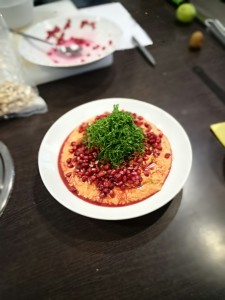 Snack: arabic pepper-walnut-paste with pomgrenade and parsley
