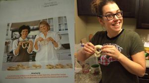 Martha Stewart holds a pretzel